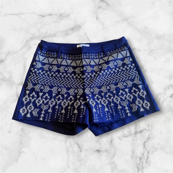 LUCY PARIS Navy Blue Cross Stitch Embroidered Shorts Sz L 42 poll on summer - Picture 2 of 14